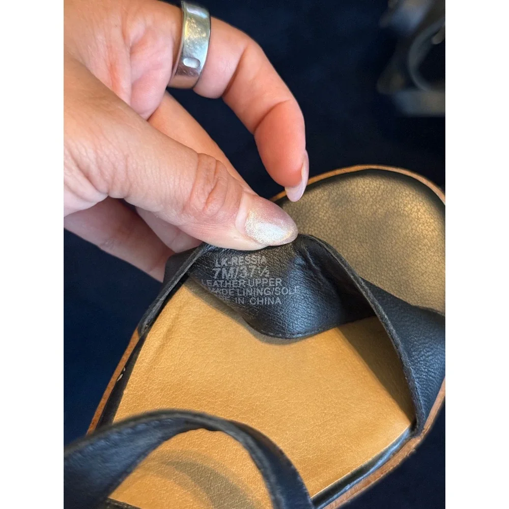 Lucky Brand LK-RESSIA Black Leather Multi‎ Strap Block Heel Sandals Womens 7M